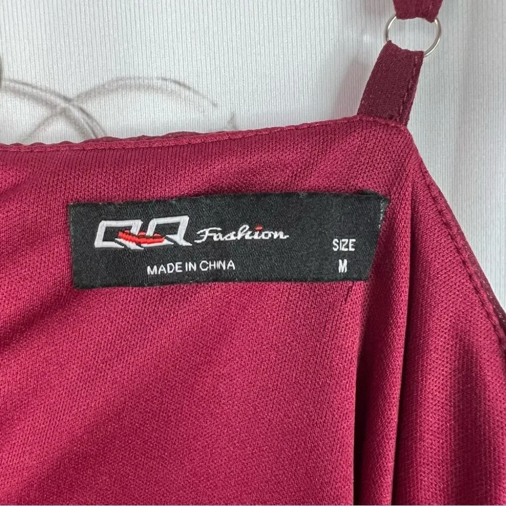 Qq fashion dress ruffle detail wine red Burgundy Evening Gown